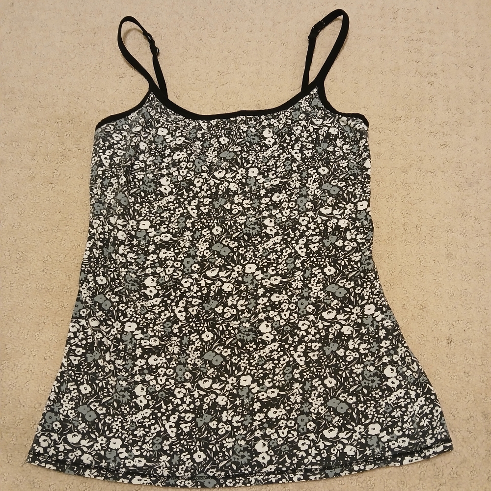 Pact organic women's flower print tank top size medium white, black, and gray